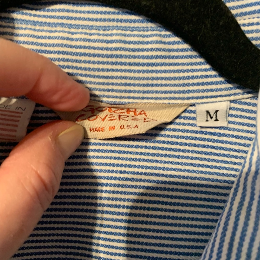 Vintage Gotcha Covered Railroad pinstripe rounded hem button up size Medium rare - Picture 9 of 10